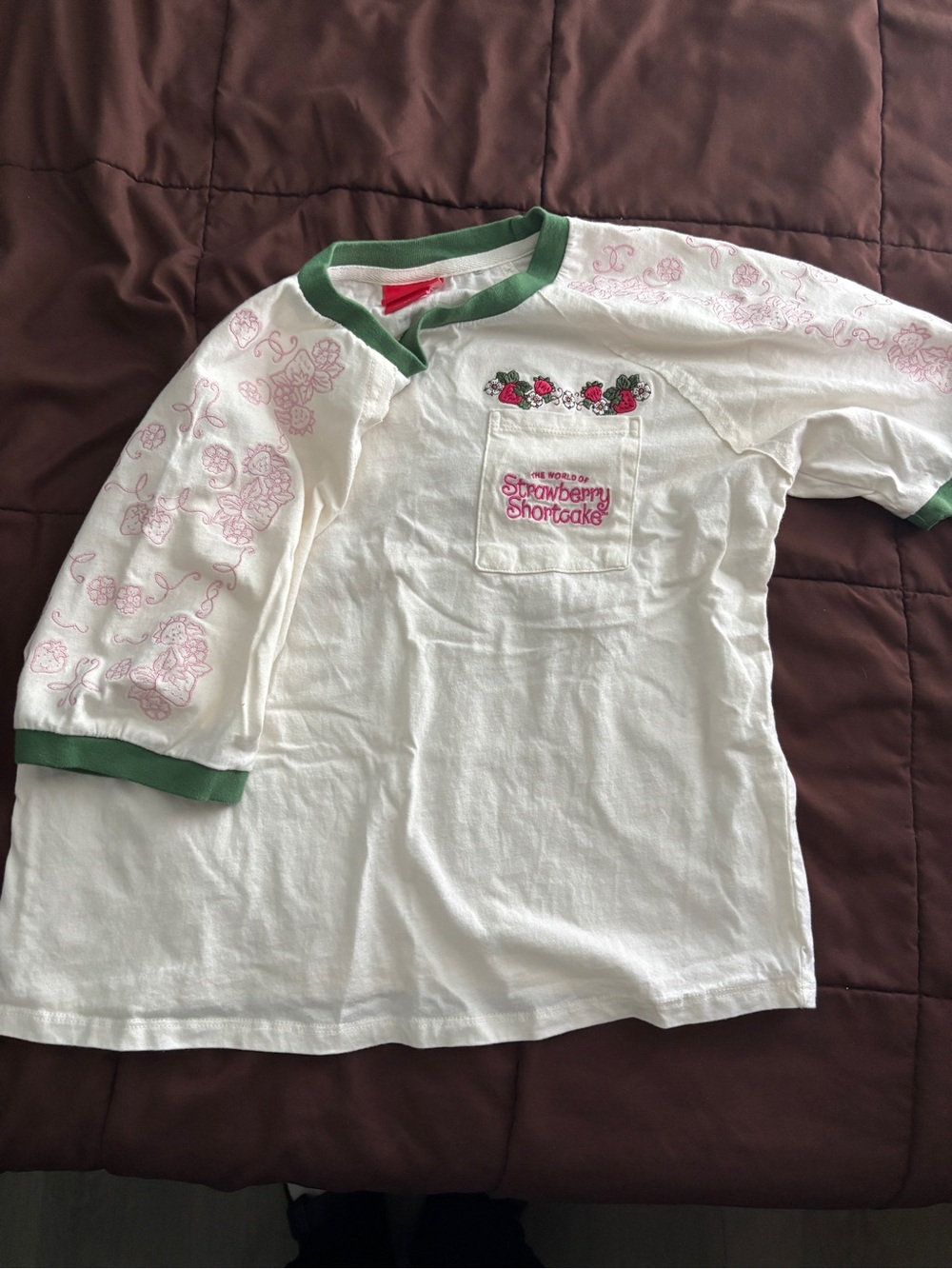 Strawberry Shortcake Women's White & Green Ringer Jersey Top